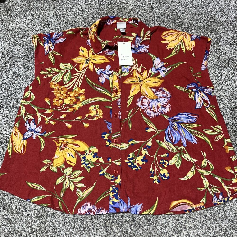 Women Button-Up Linen Floral Shirt - A New Day- Beach Summer Casual NWT XL